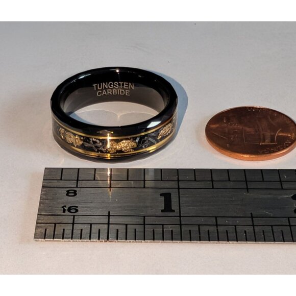 Mens Tungsten Carbide Ring Crushed Gold Leaf Meteorite Inlay Sz 11 Unique Cosmic - Picture 6 of 11